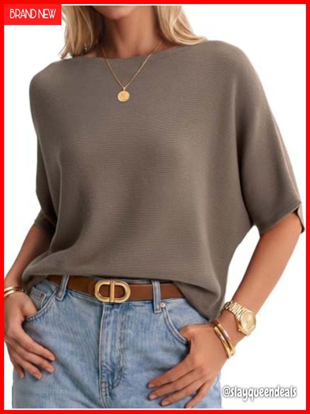 Oversized Batwing Sleeve Boat Neck 100% Cotton Pullover Sweater